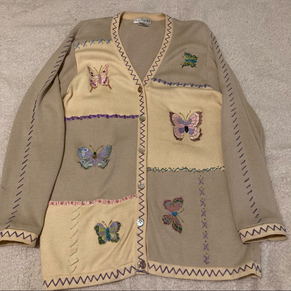 Tall Girl Embroidered butterfly cardigan sweater